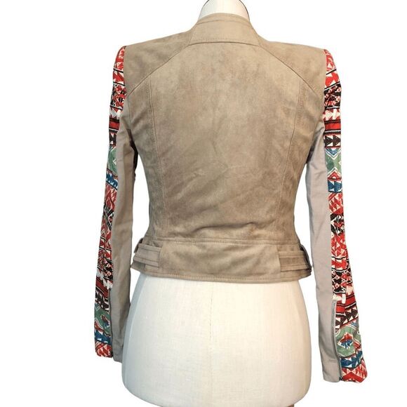 BCBG MaxAzria Womens Peter Jacket S Mixed Media Aztec Moto Asymmetrical - Picture 4 of 13
